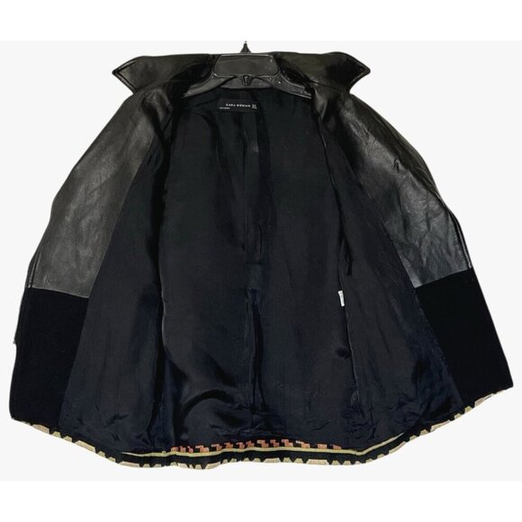 Zara Black Genuine Leather Aztec Southwestern Tapestry Boho Moto Zip Jacket - Picture 8 of 15